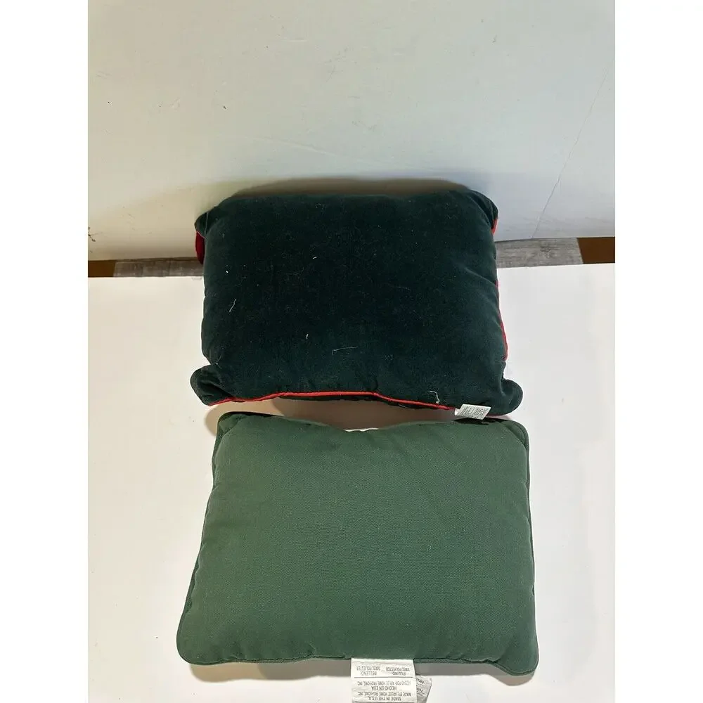 lot of 2 vintage christmas throw pillows red and green I believe in angel + noel